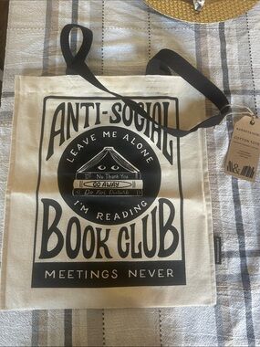 Barnes & Noble Natural Canvas Tote with Black 'Anti-Social Book Club' Graphic